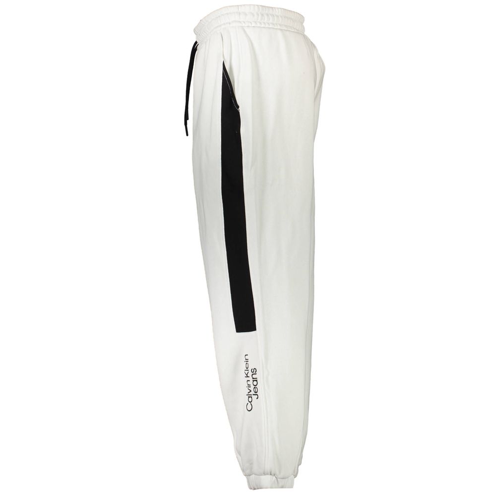 Calvin Klein White Cotton Men's Sport Trouser with black side stripe, comfortable fit, ideal for casual wear and athletic activities.