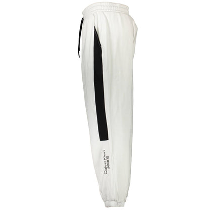 Calvin Klein White Cotton Men's Sport Trouser with black side stripe, comfortable fit, ideal for casual wear and athletic activities.