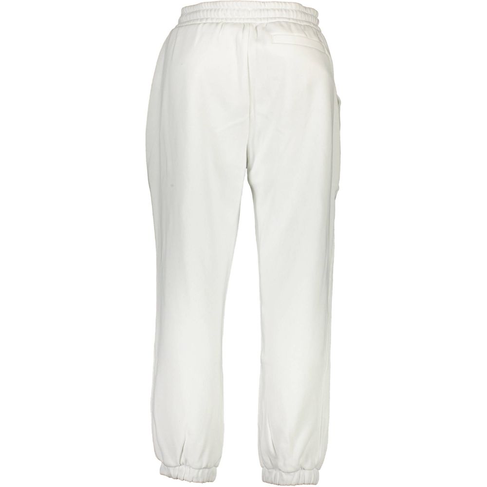 Back view of Calvin Klein White Cotton Men's Sport Trouser with elastic waistband and cuffs, showcasing stylish design and comfort.
