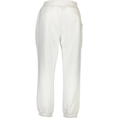 Back view of Calvin Klein White Cotton Men's Sport Trouser with elastic waistband and cuffs, showcasing stylish design and comfort.