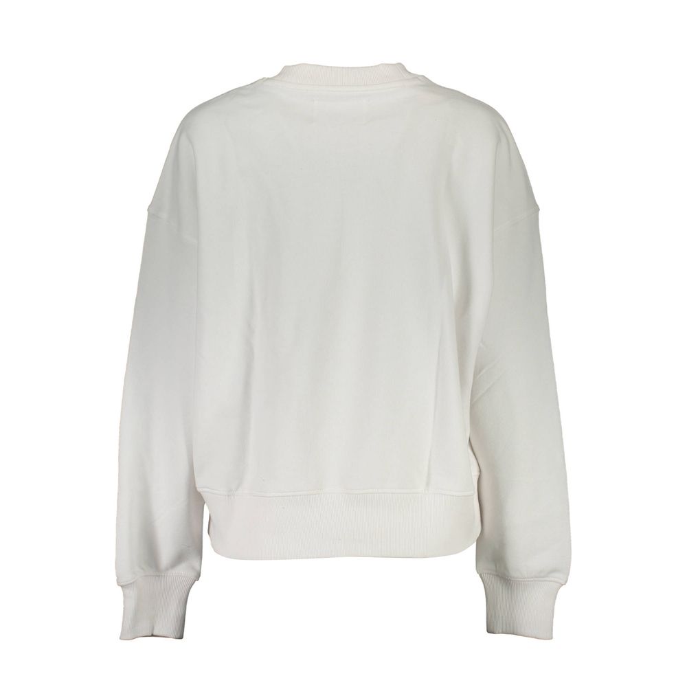 Back view of Calvin Klein White Cotton Women Sweater, showcasing premium material and iconic design for stylish comfort.