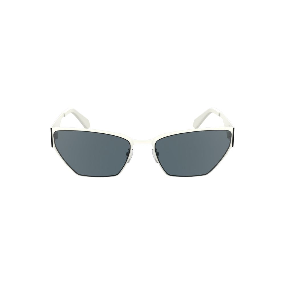 Calvin Klein White Metal Women Sunglass with sleek cat-eye design and smoke lenses.