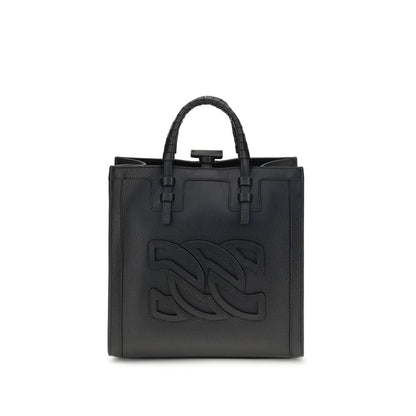 Casadei Black Calf Leather Bos Taurus Shoulder Bag with embossed logo and tubular handles. Chic and versatile tote for AW25 season.
