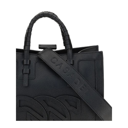 Casadei Black Calf Leather Bos Taurus Shoulder Bag with embossed logo and adjustable strap, showcasing elegance and versatility.