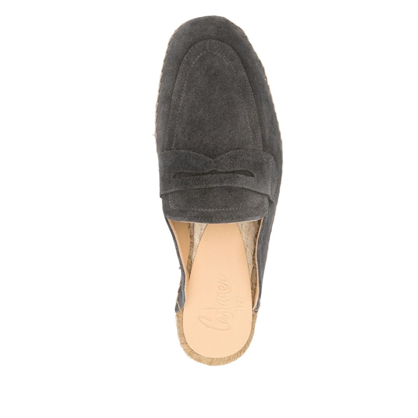 Castañer Castaner Sandals Grey with suede leather and almond toe design, rubber sole, 0.8 in heel, and branded insole.