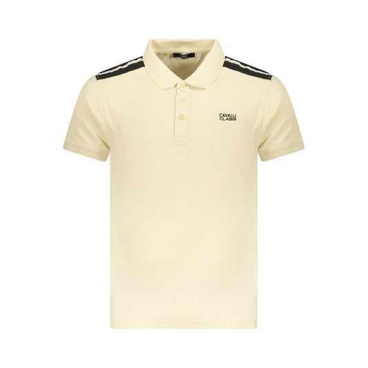 Cavalli Class Beige Cotton Men Polo Shirt with embroidery logo, elegant short-sleeve fashion, crafted from plush cotton for a modern style.