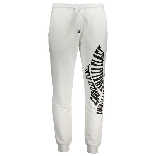 Cavalli Class Bianco Cotton Men's Sweatpant with bold print and elastic waistband, front view