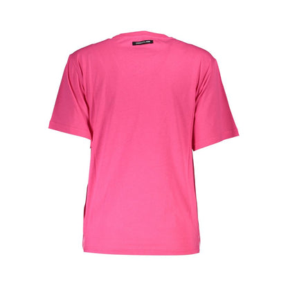 Cavalli Class Pink Cotton Women T-Shirt back view showcasing vibrant pink color and logo tag on neckline. Ideal for stylish casual wear.