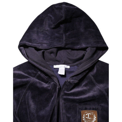 Cavalli Class Purple Cotton Blend Velvet Zip-Up Hoodie Sweatshirt Sweater