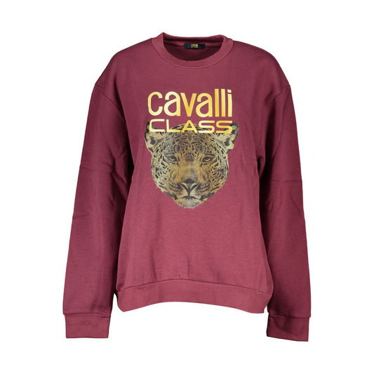 Cavalli Class Purple Cotton Women Sweater with graphic print and logo, featuring bold Italian style and contemporary flair.