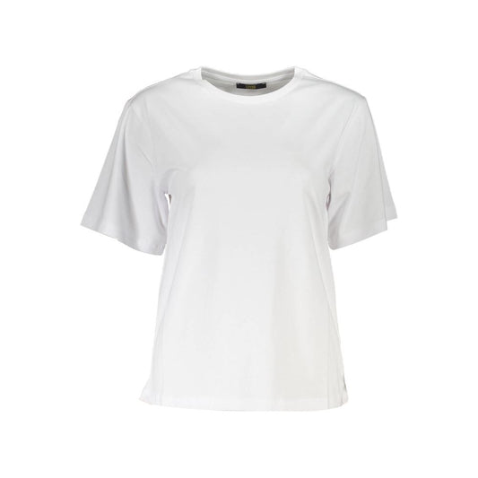 Cavalli Class White Cotton Women T-Shirt, slim fit, short-sleeve with logo print, modern style, crafted for comfort and confidence.