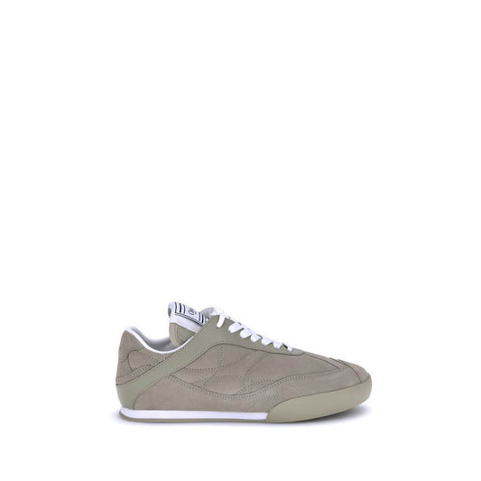 Chloé Beige Calf Leather Bos Taurus Low Top Sneakers with suede details and lace-up closure, side view on white background.