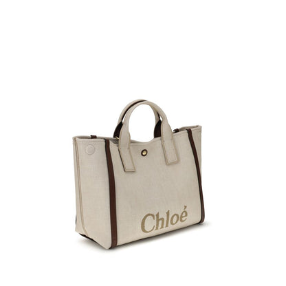 Chloé Beige Cotton Shoulder Bag with tubular handles and adjustable strap for versatility and style.