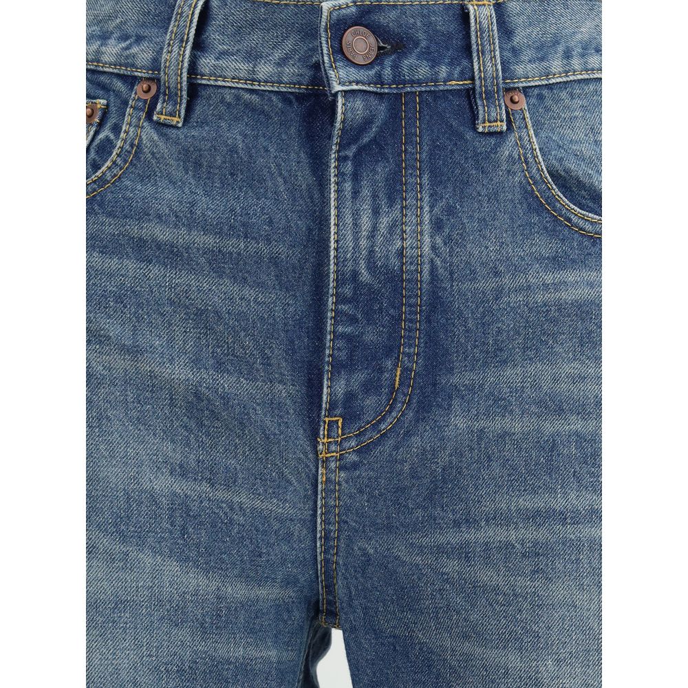 Chloé Blue Cotton Straight-Leg Jeans with indigo wash and slit hem detail