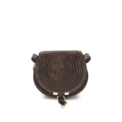 Chloé Brown Calf Leather Bos Taurus Shoulder Bag with curved silhouette and iconic saddle stitching, featuring leather tassels.