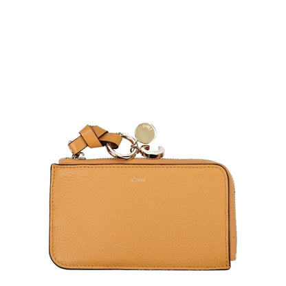Chloé Orange Leather Wallet with gold accents and zip closure, featuring a front logo and apricot highlights.