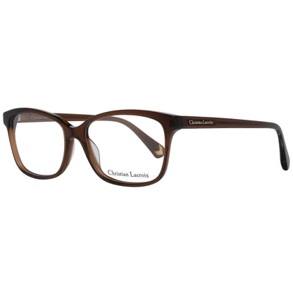 Christian Lacroix Brown Plastic Glasses (Frames) for women, full-rim trapezium style, size 53-15-140, demo lenses, includes branded case.