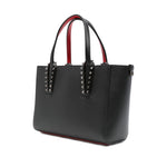 Christian Louboutin Cabata mini leather tote bag with black spiked stud embellishments and detachable shoulder strap.