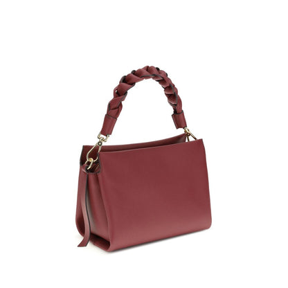 Coccinelle Bordeaux Calf Leather Bos Taurus Shoulder Bag with braided handle and optional crossbody strap.
