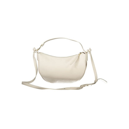 Coccinelle White Leather Handbag with adjustable strap and zip closure, featuring C-EASY BAG design and internal pocket.