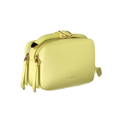 Coccinelle Yellow Leather Handbag with adjustable strap, two compartments, and zip closure displaying elegant logo.