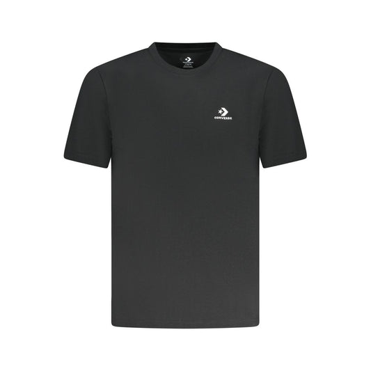 Converse Black Cotton Men T-Shirt with embroidered logo, short sleeves, crew neck, laid flat.