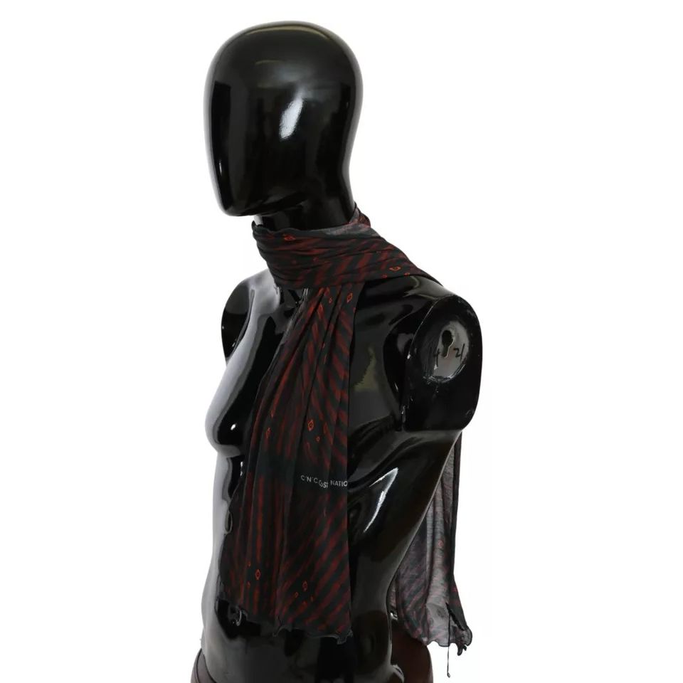Costume National Black Red Viscose Foulard Branded Scarf