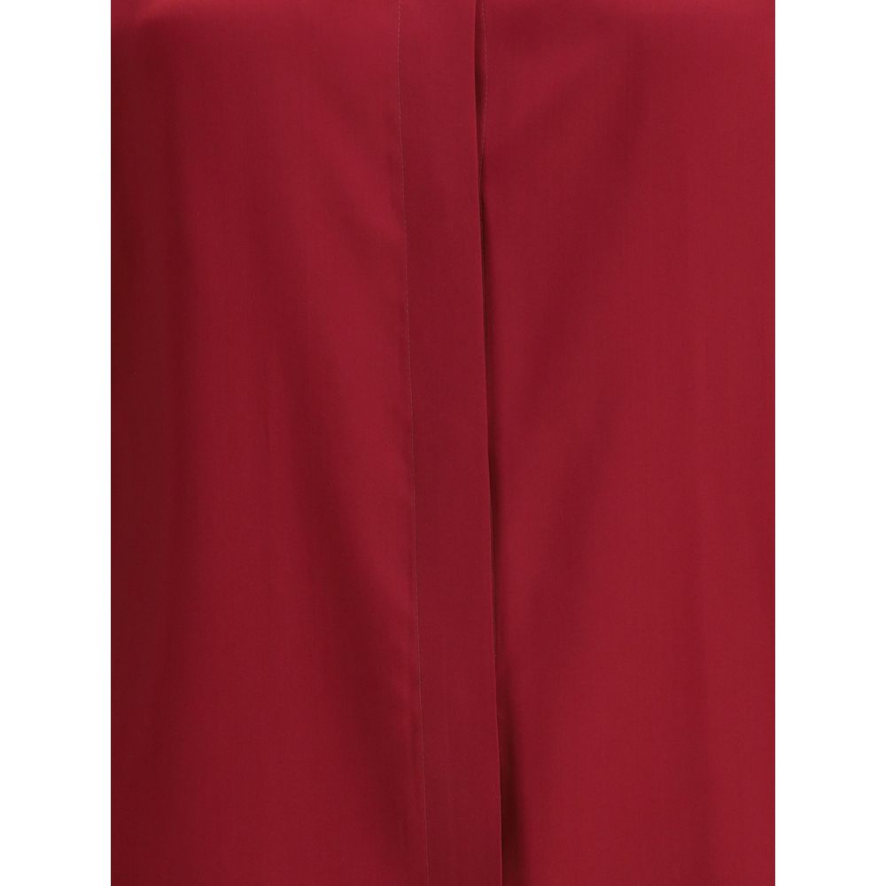 Close-up of red fabric texture of Crida Milano Multicolor Silk Shirt with smooth satin surface highlighting luminous quality.