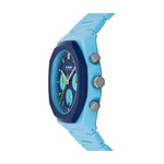 D1 MILANO Mod. POLYCHRONO BLUE BLAST watch with blue polycarbonate case and strap, quartz movement, 40.5 mm, 5 ATM water resistance.