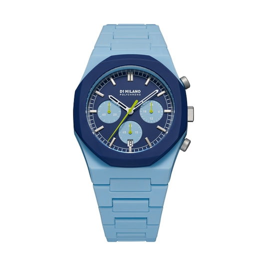 D1 MILANO Mod. POLYCHRONO BLUE BLAST wristwatch with blue dial and chronograph, 40.5 mm polycarbonate case, water resistant 5 ATM.