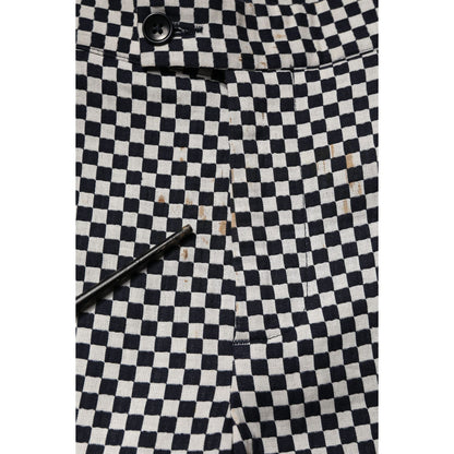 Daniele Alessandrini Black White Checkered Men Cropped Pants