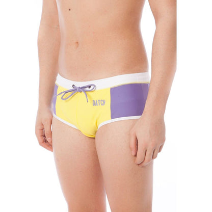 Datch Giallo Poliammide Men Swim Brief in yellow and purple with secure laces and logo, designed for style and comfort