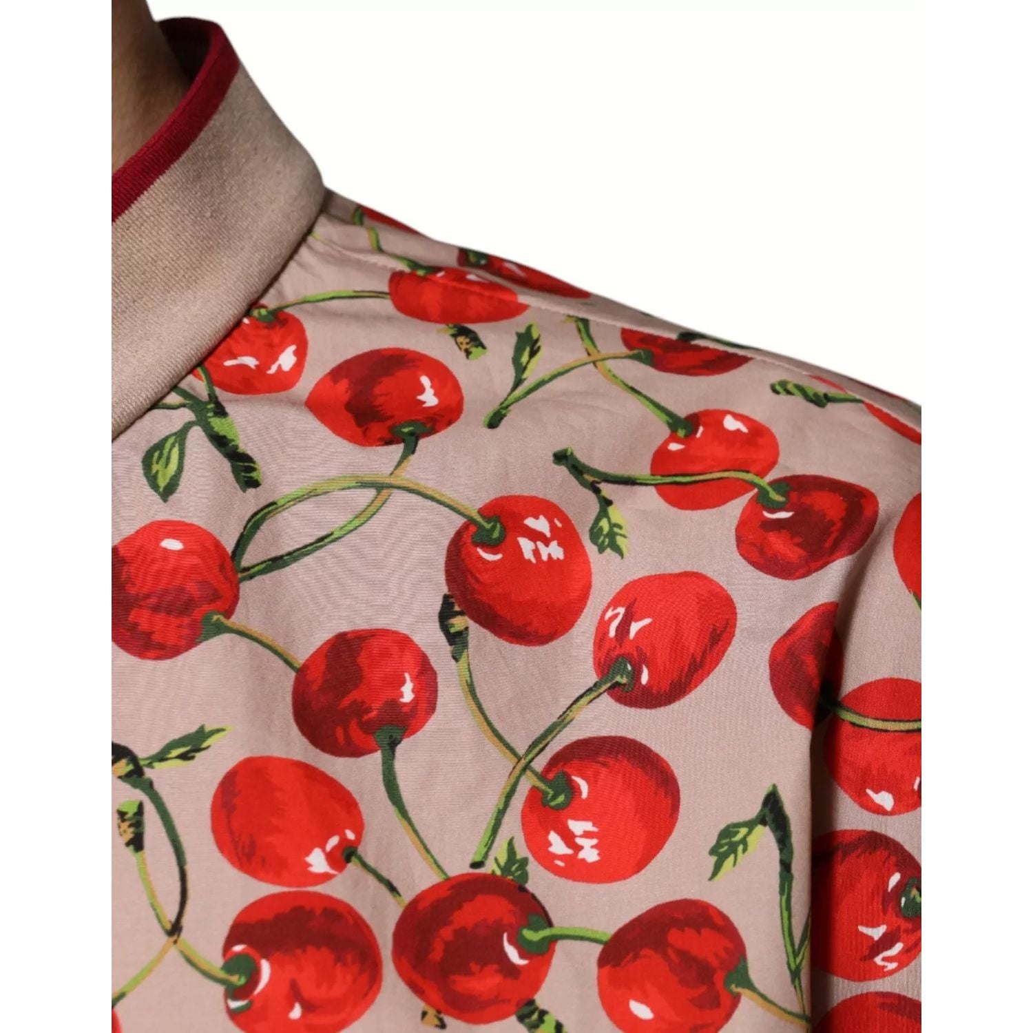 Dolce & Gabbana Beige Cherry Nylon Buttoned Casual Shirt
