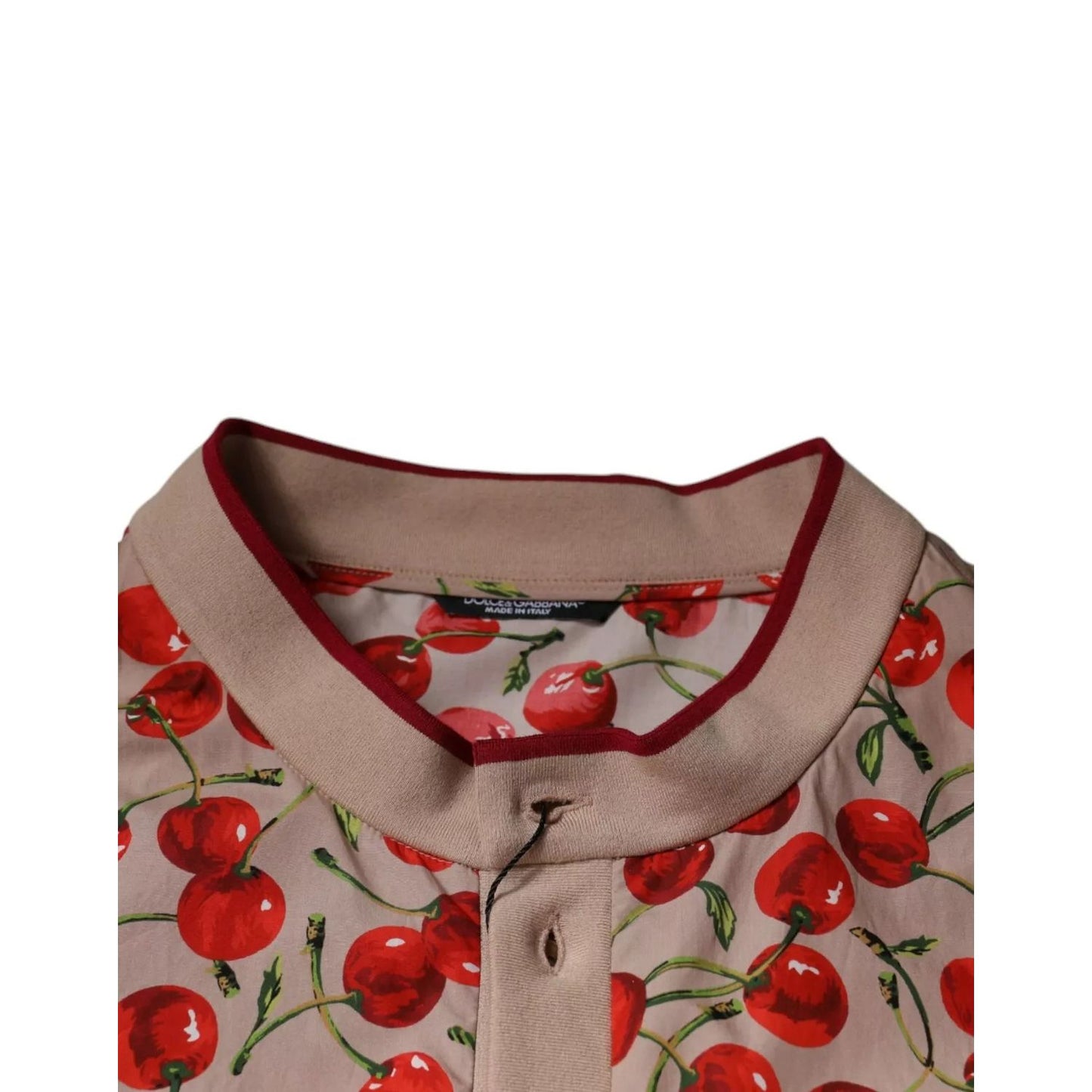 Dolce & Gabbana Beige Cherry Nylon Buttoned Casual Shirt