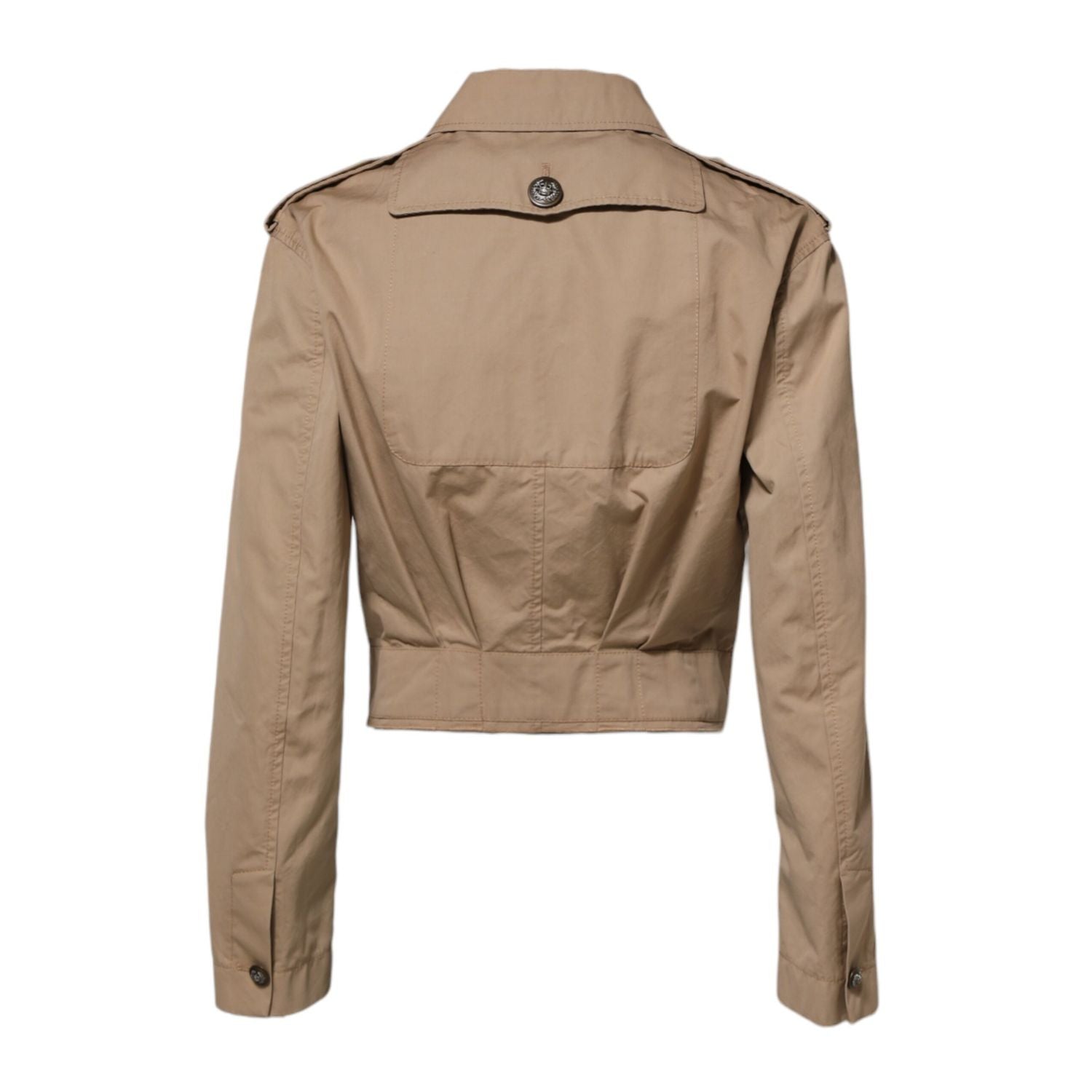 Dolce & Gabbana Beige Cotton Button Up Fitted Cropped Jacket
