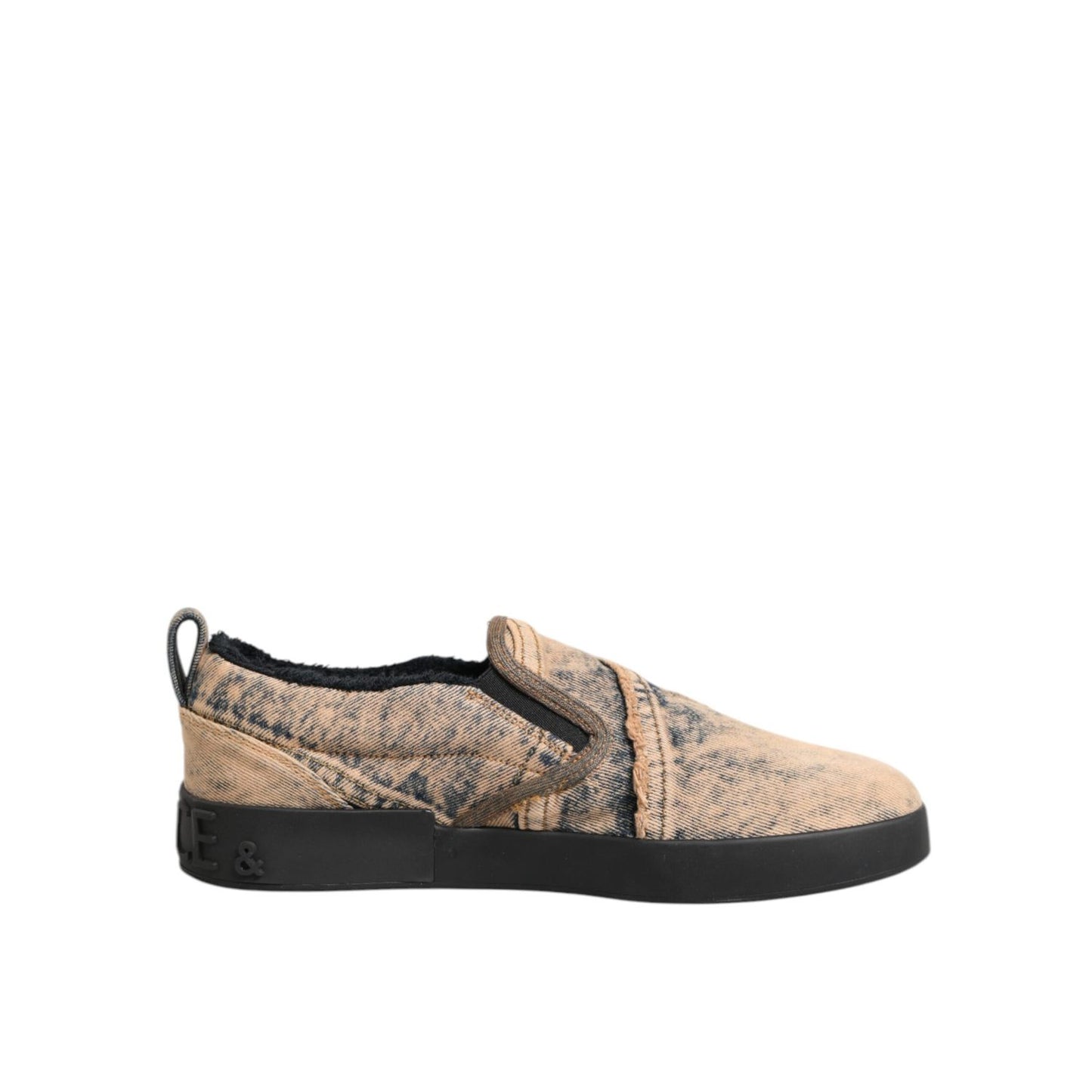 Dolce & Gabbana Beige Cotton Low Top Slip On Sneakers Shoes with rubber sole and designer logo