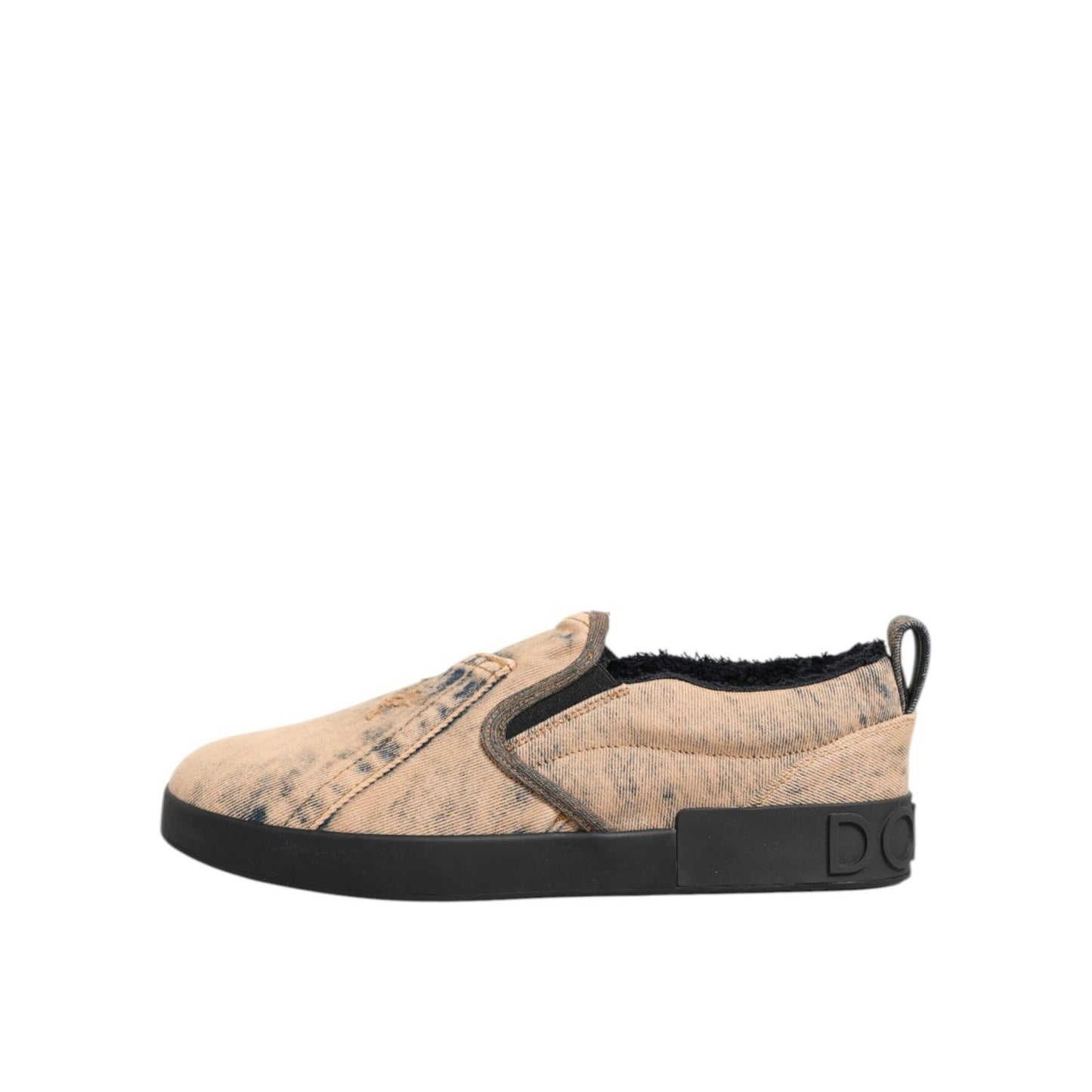 Dolce & Gabbana Beige Cotton Low Top Slip On Sneakers Shoes with rubber sole and designer flair, ideal for everyday style.