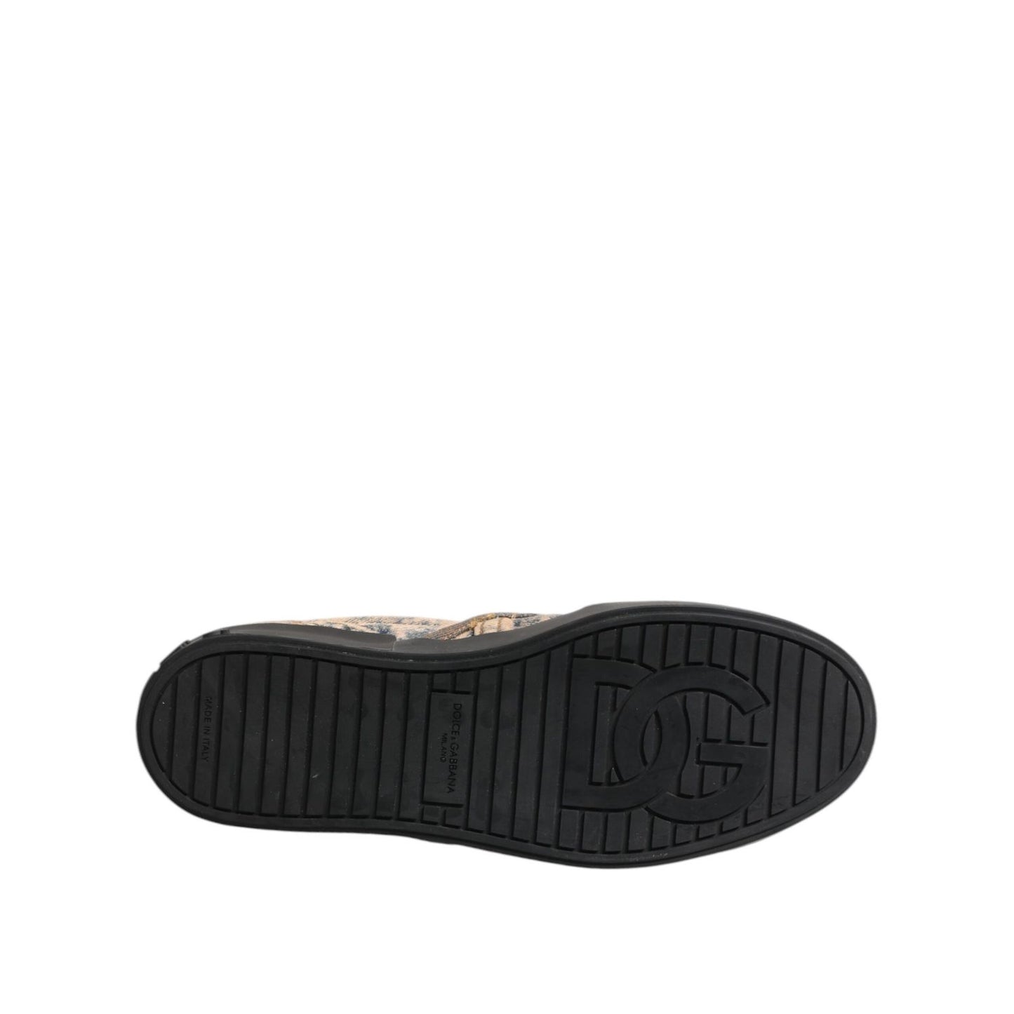 Sole of Dolce & Gabbana Beige Cotton Low Top Slip On Sneakers Shoes with logo detail, showcasing durable rubber material.