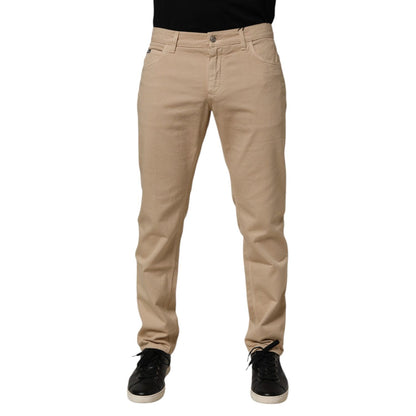 Dolce & Gabbana Beige Cotton Skinny Regular Men Denim Jeans front view.