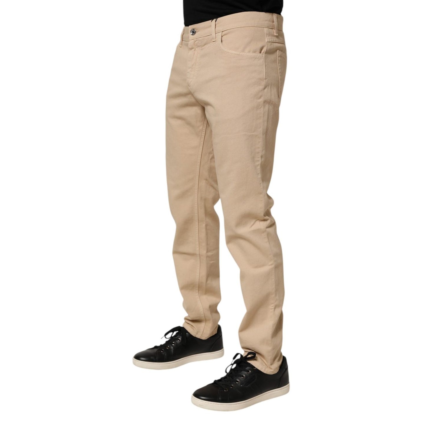 Dolce & Gabbana Beige Cotton Skinny Regular Men Denim Jeans, five-pocket styling, modern casual look