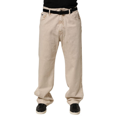 Dolce & Gabbana Beige Cotton Straight Denim Trouser Jeans with five-pocket styling, offering a stylish and versatile fit.