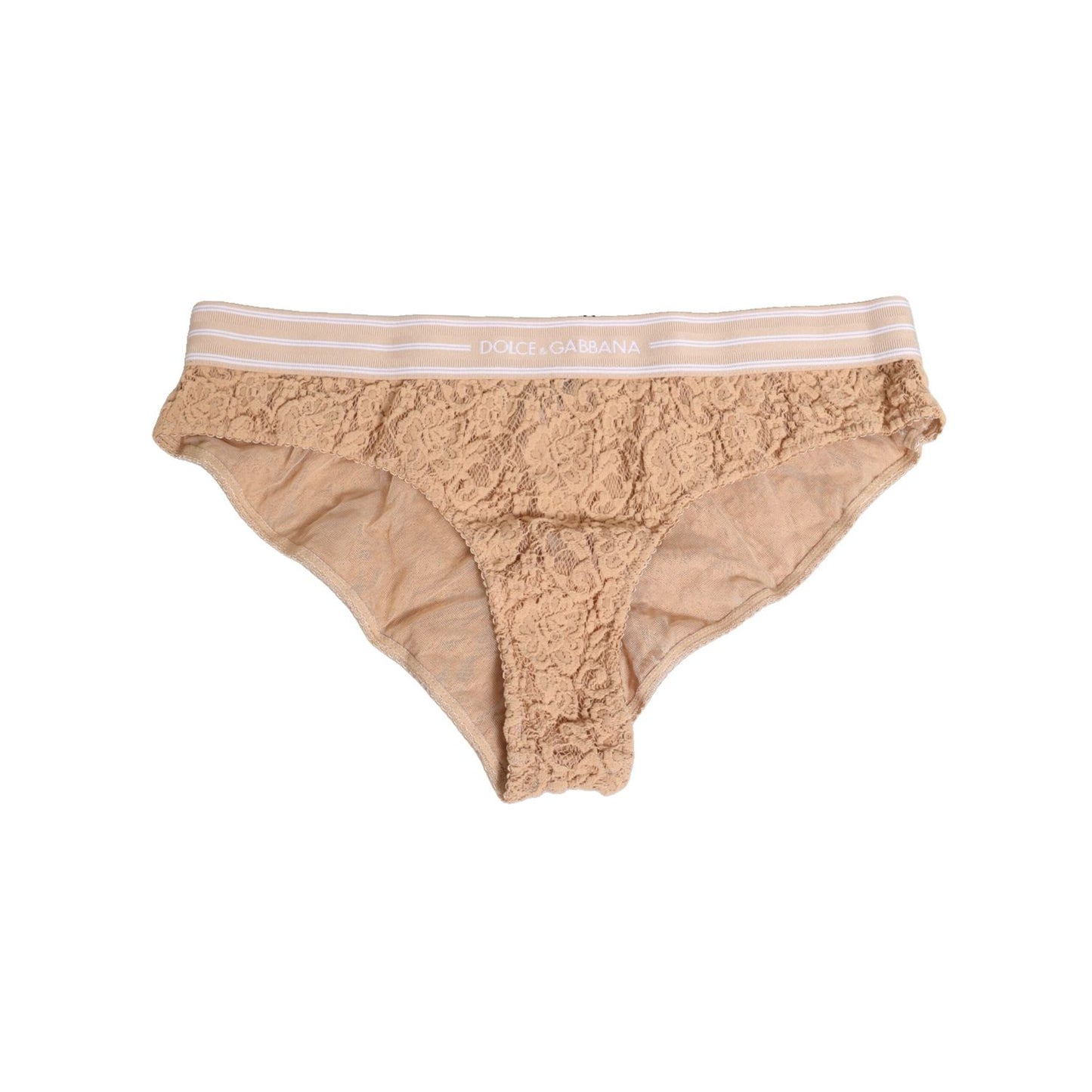Dolce & Gabbana Beige Lace Nylon High Waist Panty Underwear, elegant Italian design with delicate lace details, perfect fit and style.