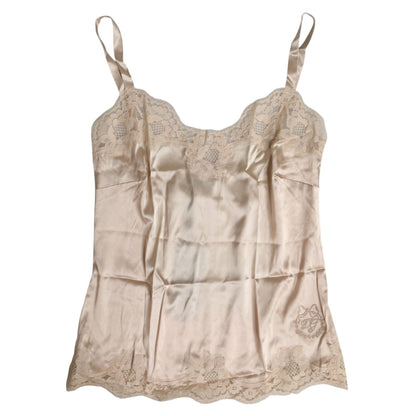 Dolce & Gabbana Beige Lace Silk Satin Tank Lingerie Underwear