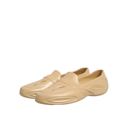Dolce & Gabbana Beige Rubber Slides Low Top Sneakers Shoes featuring sleek slip-on design with logo details, made in Italy.