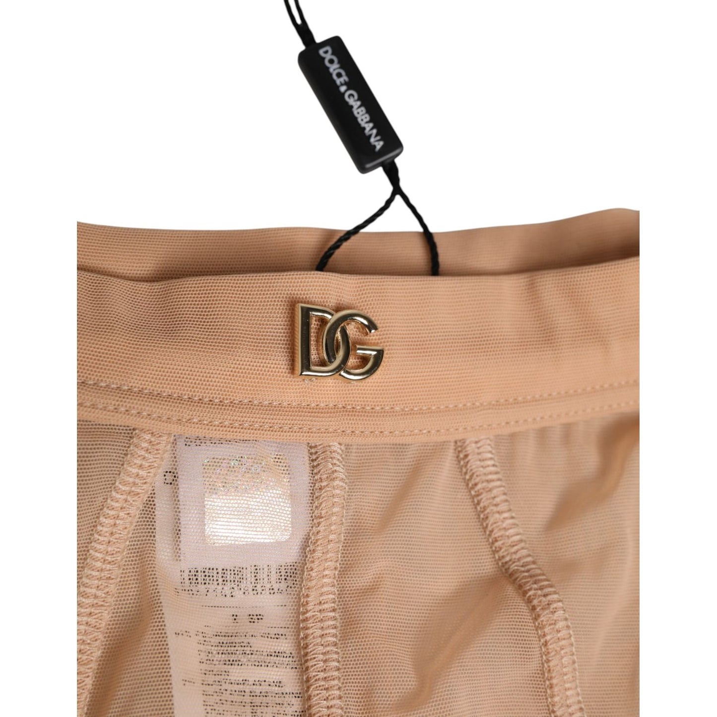 Dolce & Gabbana Beige Sheer Mesh High Waist Briefs Underwear