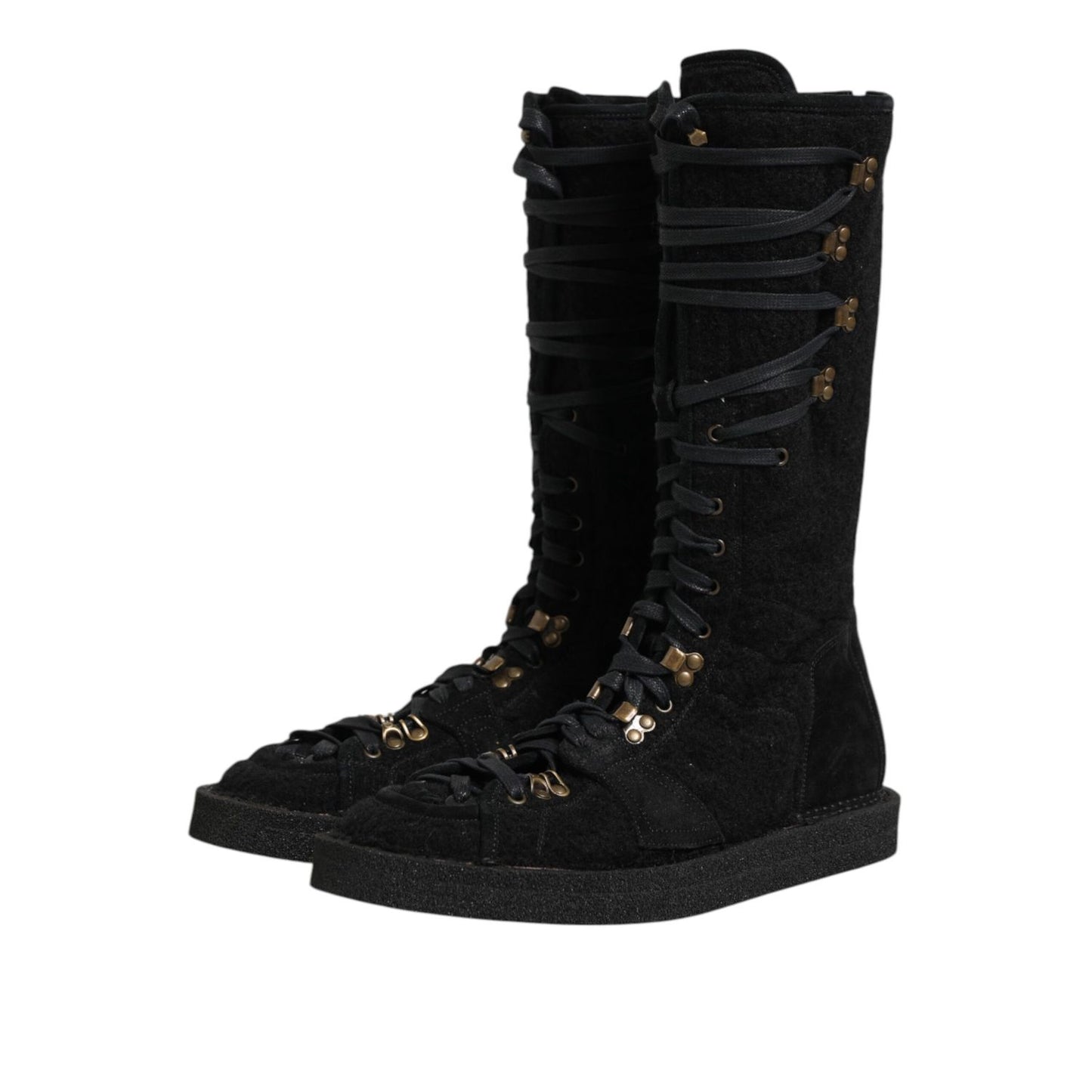 Dolce & Gabbana Black Alpaca Wool Suede Mid Calf Boots Shoes showcasing premium materials and elegant silhouette.