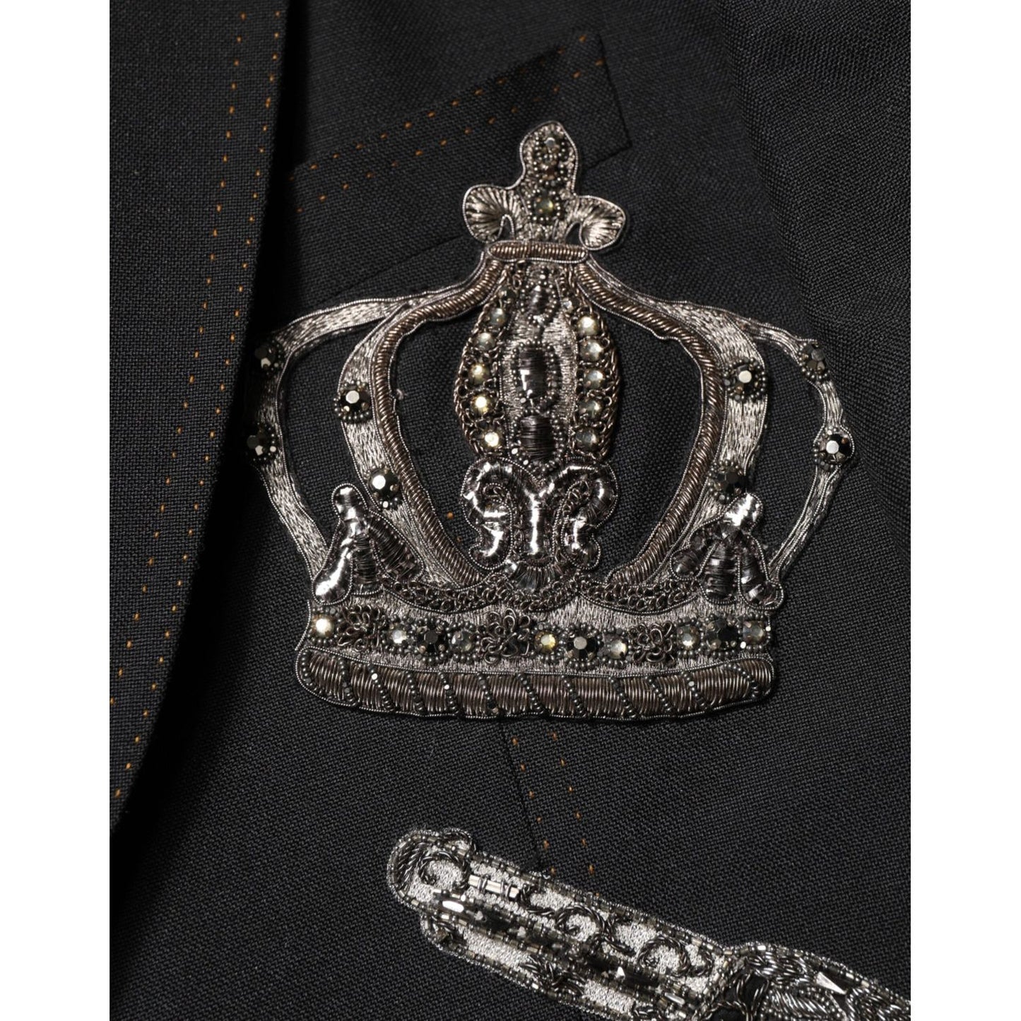 Dolce & Gabbana Black Bee Crown Embellished Suit Coat Blazer