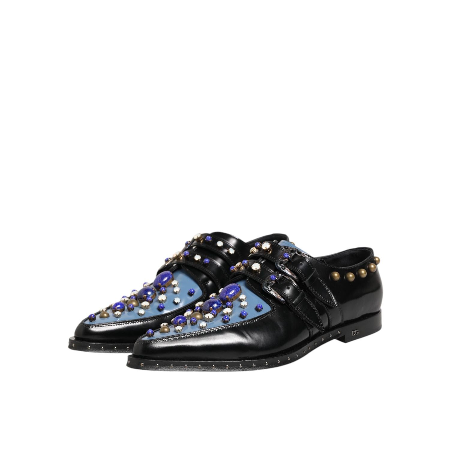 Dolce & Gabbana Black Blue Embellished MONKSTRAP Dress Shoes