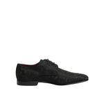 Dolce & Gabbana Black Brocade Lace Up Derby Men Dress Shoes with floral pattern and lace-up closure, featuring refined elegance.