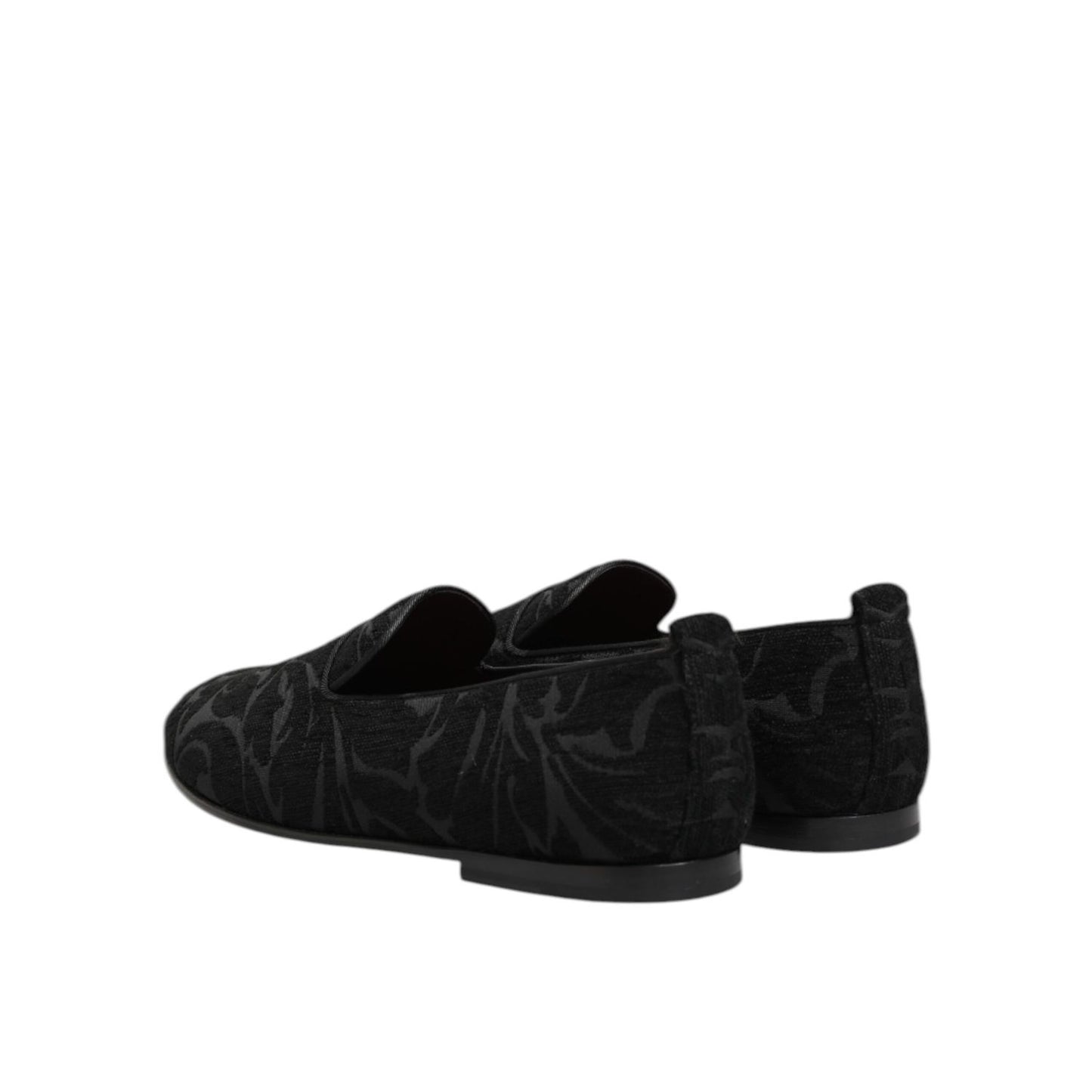 Dolce & Gabbana Black Brocade Loafers Slip On Men Dress Shoes, elegant and sophisticated footwear for formal events.